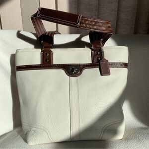 Coach White and Brown Leather Tote